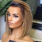HD Lace Front Bone Straight 1B/gray Color Short Wig Bob