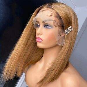 HD Lace Front Bone Straight 1B/gray Color Short Wig Bob